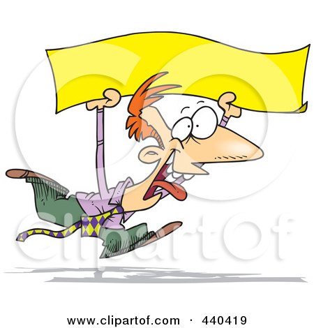 Royalty-Free (RF) Clip Art Illustration of a Cartoon Happy Businessman Running With A Blank Banner by toonaday