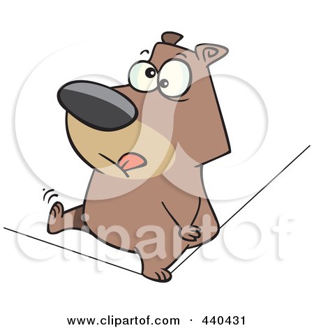 Royalty-Free (RF) Clip Art Illustration of a Cartoon Nervous Bear Walking A Tight Rope by toonaday