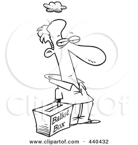 Royalty-Free (RF) Clip Art Illustration of a Cartoon Black And White Outline Design Of A Man Reaching His Hand In A Ballot Box by toonaday