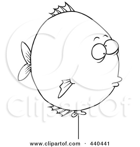Royalty-Free (RF) Clip Art Illustration of a Cartoon Black And White Outline Design Of A Balloon Fish by toonaday