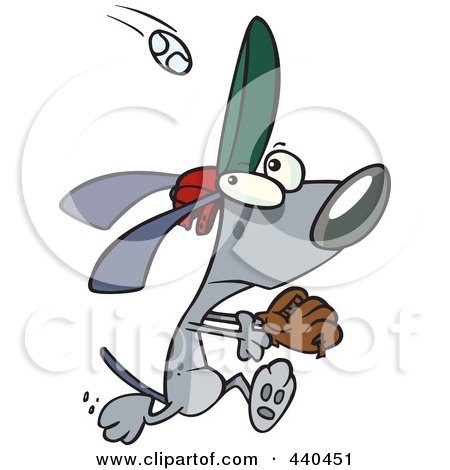 Royalty-Free (RF) Clip Art Illustration of a Cartoon Dog Running To Catch A Baseball by toonaday