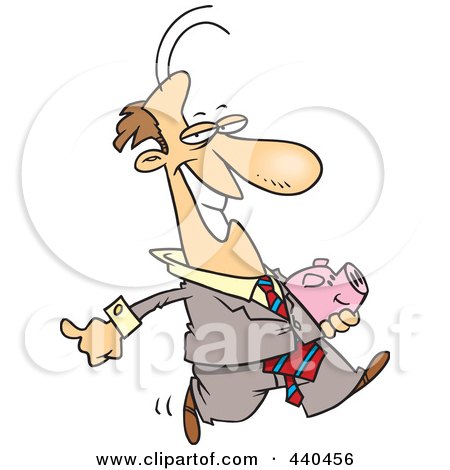 Royalty-Free (RF) Clip Art Illustration of a Cartoon Businessman Carrying A Piggy Bank by toonaday