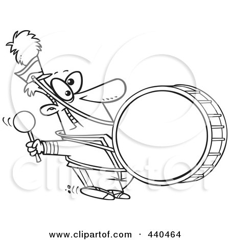 Royalty-Free (RF) Clip Art Illustration of a Cartoon Black And White Outline Design Of A Marching Band Drummer by toonaday
