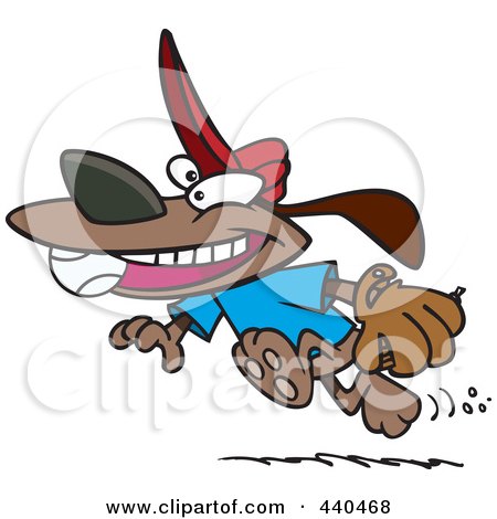 Royalty-Free (RF) Clip Art Illustration of a Cartoon Dog Running With A Baseball In His Mouth by toonaday