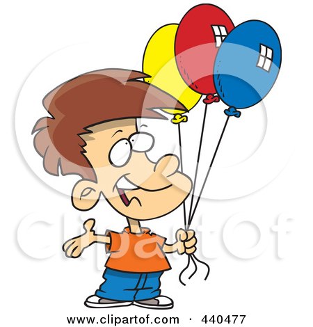 Royalty-Free (RF) Clip Art Illustration of a Cartoon Birthday Boy Holding Three Balloons by toonaday