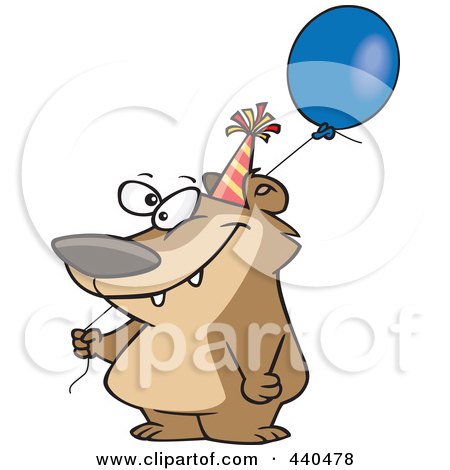 Royalty-Free (RF) Clip Art Illustration of a Cartoon Birthday Bear Holding A Balloon by toonaday