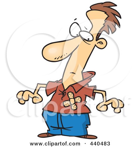 Royalty-Free (RF) Clip Art Illustration of a Cartoon Man With Bandages Over His Chest by toonaday