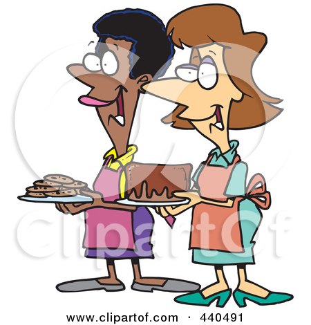 Royalty-Free (RF) Clip Art Illustration of Cartoon Friendly Ladies At A Bake Sale by toonaday