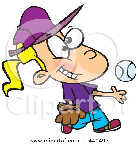 Royalty-Free (RF) Clip Art Illustration of a Cartoon Tomboy Girl Tossing And Catching A Baseball by toonaday