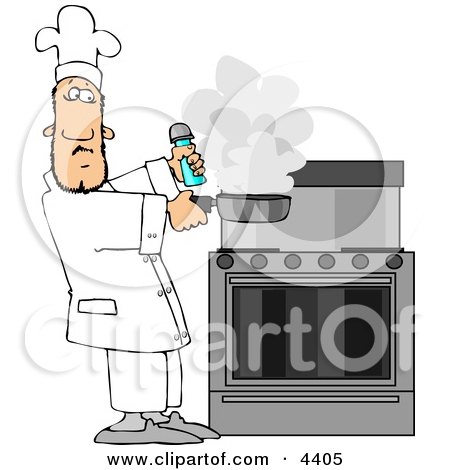 Male Chef Lifting a Smoking Skillet from a Hot Stove Clipart by djart