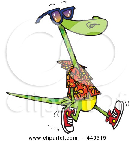 Royalty-Free (RF) Clip Art Illustration of a Cartoon Summer Lizard Walking On A Beach by toonaday