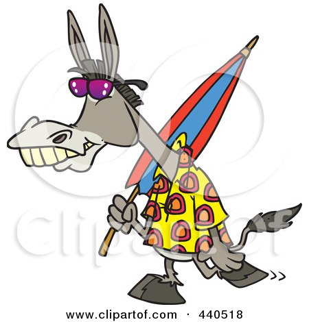 Royalty-Free (RF) Clip Art Illustration of a Cartoon Summer Donkey Carrying A Beach Umbrella by toonaday