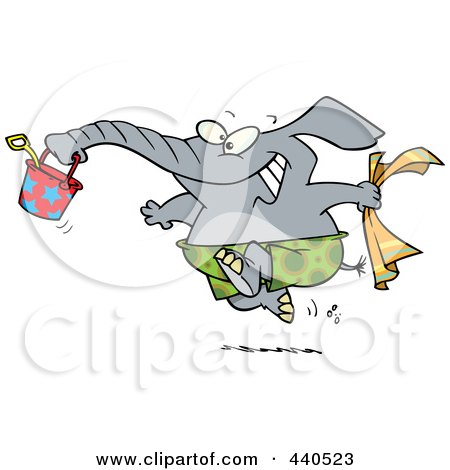 Royalty-Free (RF) Clip Art Illustration of a Cartoon Summer Elephant Running On A Beach by toonaday