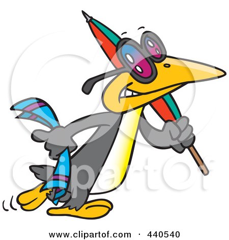 Royalty-Free (RF) Clip Art Illustration of a Cartoon Summer Bird Carrying A Beach Umbrella by toonaday
