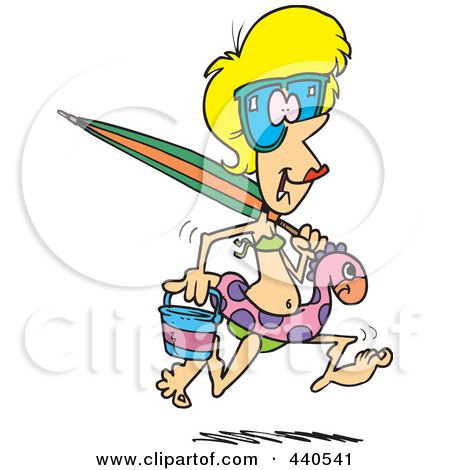 Royalty-Free (RF) Clip Art Illustration of a Cartoon Summer Woman Running On A Beach by toonaday