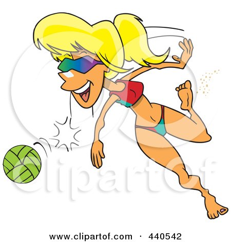 Royalty-Free (RF) Clip Art Illustration of a Cartoon Summer Woman Playing Beach Volleyball by toonaday