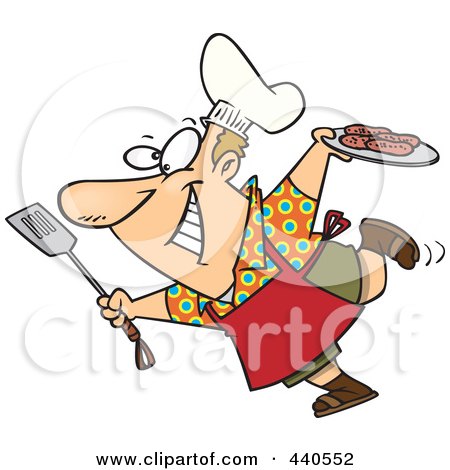 Royalty-Free (RF) Clip Art Illustration of a Cartoon Man Carrying A Plate Of Food To His Bbq by toonaday