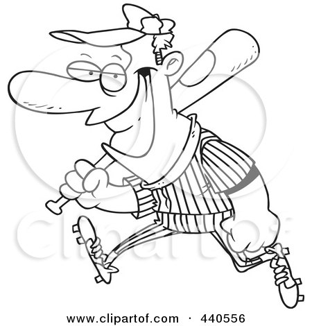 Royalty-Free (RF) Clip Art Illustration of a Cartoon Black And White Outline Design Of A Grinning Baseball Player by toonaday