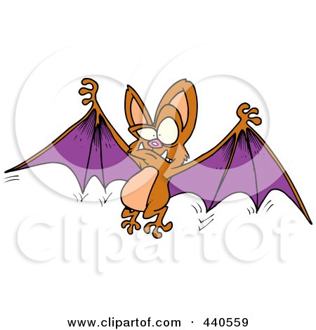 Royalty-Free (RF) Clip Art Illustration of a Cartoon Flying Bat Holding His Wings Open by toonaday