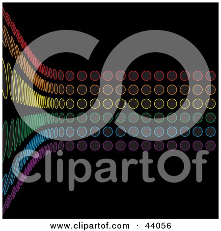 Clipart Illustration of a Curving Wall Of Rainbow Colored Circles On Black by Arena Creative