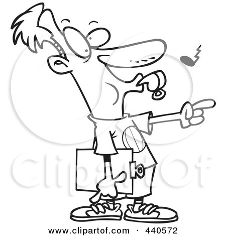 Royalty-Free (RF) Clip Art Illustration of a Cartoon Black And White Outline Design Of A Basketball Coach Whistling by toonaday