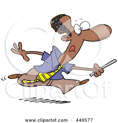 Royalty-Free (RF) Clip Art Illustration of a Cartoon Black Businessman Running With A Baton by toonaday