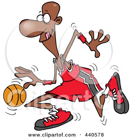Royalty-Free (RF) Clip Art Illustration of a Cartoon Black Basketball Player by toonaday