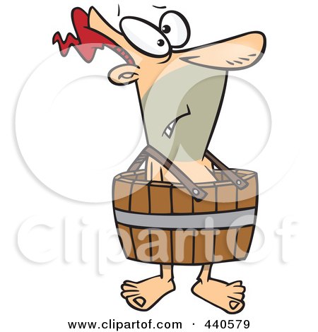 Royalty-Free (RF) Clip Art Illustration of a Cartoon Man Wearing A Barrel by toonaday