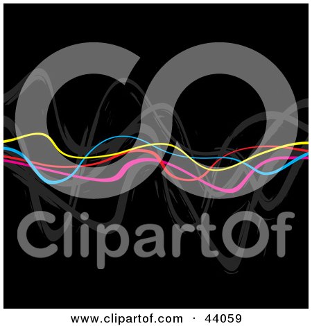Clipart Illustration of a Black Background With Horizontal Rainbow Colored Squiggly Waves by Arena Creative