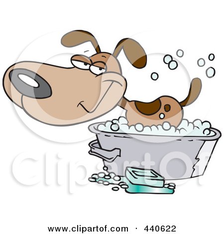 Royalty-Free (RF) Clip Art Illustration of a Cartoon Happy Dog Bathing In A Tub by toonaday