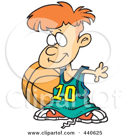 Royalty-Free (RF) Clip Art Illustration of a Cartoon Basketball Boy With A Big Ball by toonaday