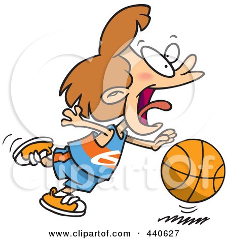 Royalty-Free (RF) Clip Art Illustration of a Cartoon Basketball Girl Dribbling by toonaday