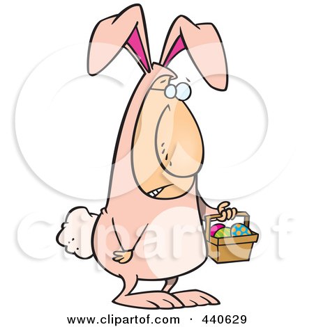 Royalty-Free (RF) Clip Art Illustration of a Cartoon Easter Bunny Man Carrying A Basket by toonaday