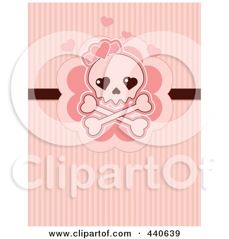 Royalty-Free (RF) Clip Art Illustration of a Skull And Crossbones With Pink Hearts Over Pink Lines by Pushkin