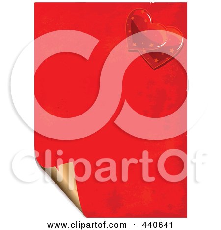 Royalty-Free (RF) Clip Art Illustration of a Grungy Red Heart Page With A Turning Corner by Pushkin