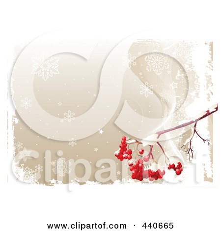 Royalty-Free (RF) Clip Art Illustration of a Brown Winter Background With Red Ashberries And White Grunge by Pushkin