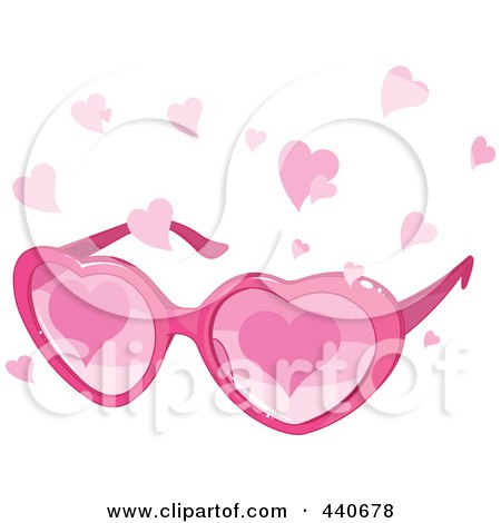 Royalty-Free (RF) Clip Art Illustration of a Pink Pair Of Heart Glasses With Pink Hearts Falling by Pushkin