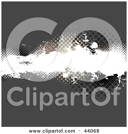 Clipart Illustration of a White Splatter Text Box Over Halftone Circles On Gray by Arena Creative