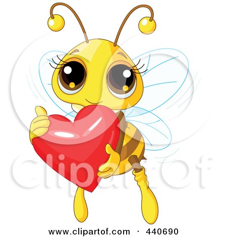 Royalty-Free (RF) Clip Art Illustration of a Cute Bee Holding A Shiny Red Heart by Pushkin