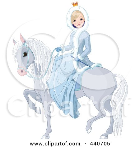 Royalty-Free (RF) Clip Art Illustration of a Winter Princess On A Gray Horse by Pushkin