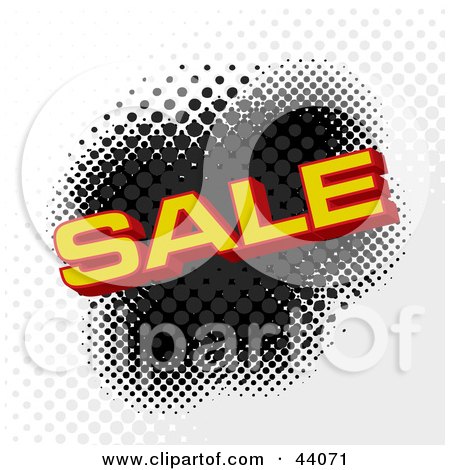 Clipart Illustration of Red And Yellow Sale Text Over A Halftone Black, Gray And White Dotted Background by Arena Creative