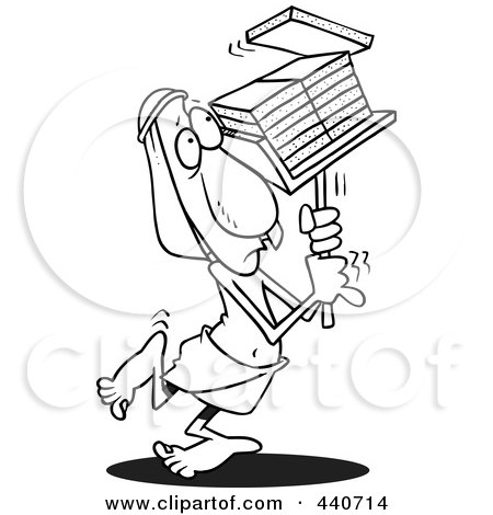 Royalty-Free (RF) Clip Art Illustration of a Cartoon Black And White Outline Design Of A Laborer Carrying Bricks by toonaday