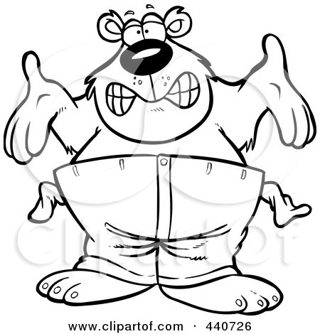 Royalty-Free (RF) Clip Art Illustration of a Cartoon Black And White Outline Design Of A Broke Bear by toonaday
