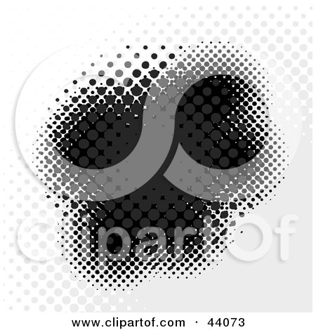 Clipart Illustration of a Black Halftone Dot Splatter On A Gray And White Background by Arena Creative
