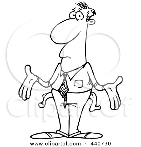 Royalty-Free (RF) Clip Art Illustration of a Cartoon Black And White Outline Design Of A Broke Businessman by toonaday