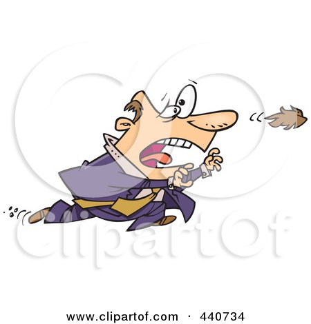 Royalty-Free (RF) Clip Art Illustration of a Cartoon Businessman Chasing His Toupee In The Wind by toonaday