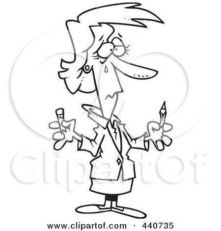 Royalty-Free (RF) Clip Art Illustration of a Cartoon Black And White Outline Design Of A Businesswoman Holding A Broken Pencil by toonaday