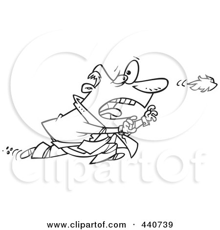 Royalty-Free (RF) Clip Art Illustration of a Cartoon Black And White Outline Design Of A Businessman Chasing His Toupee In The Wind by toonaday