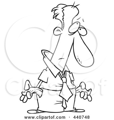 Royalty-Free (RF) Clip Art Illustration of a Cartoon Black And White Outline Design Of A Penniless Businessman by toonaday