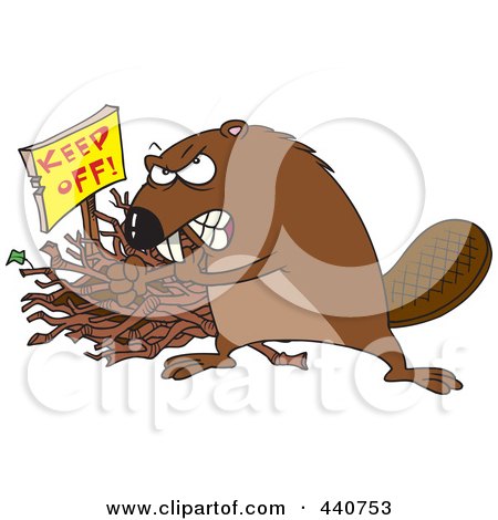 Royalty-Free (RF) Clip Art Illustration of a Cartoon Defensive Beaver Guarding His Stick Pile by toonaday